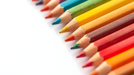 Fototapeta premium Bunch Of Crayons. Macro Photo Of A Bunch Of Colored Crayons On A White Background