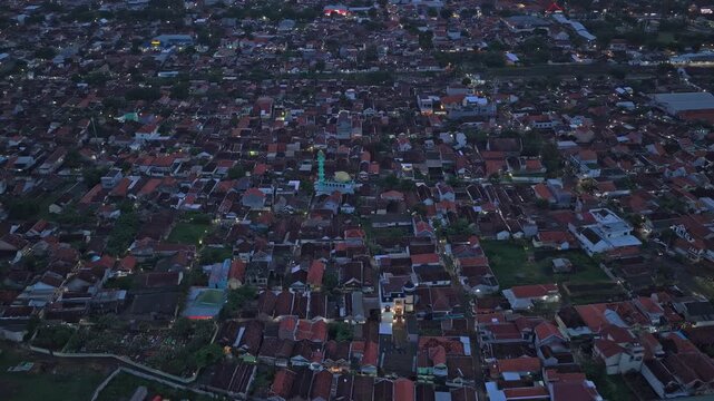 Aerial view of probolinggo city at dusk in east java