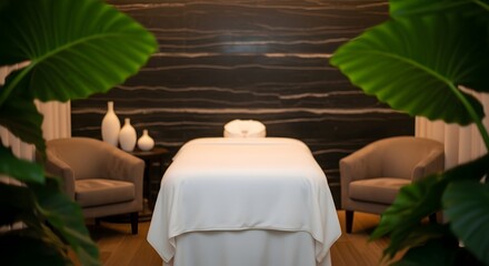 Luxury resort hotel room interior with elegant beachside restaurant table setting and stylish furniture d&eacute;cor