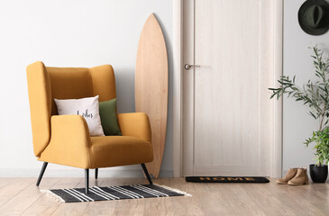 Obraz premium Modern interior of hallway with yellow armchair