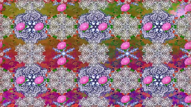 Motion footage background with colorful elements. Flowers. Vintage. Flag style. Video. Template. Loop. Seamless. 