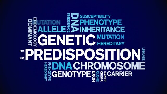 Genetic Predisposition animated word cloud-text design animation tag kinetic typography seamless loop.