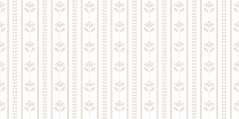 Farmhouse floral warm neural beige vertical floral daisy stripes elegant sophisticated vector pattern background © Kati Moth