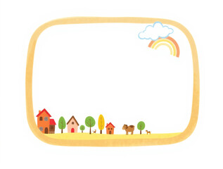 Obraz premium Hand Drawn Pastel Flower Frame Border, Cute Doodle Square Template with Copy Space