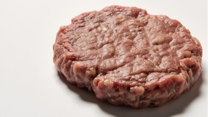 Raw Hamburger Patty on White Background, Ready to Cook.