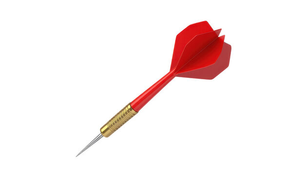 Red dart with gold tip and fins on white background isolated on a transparent background