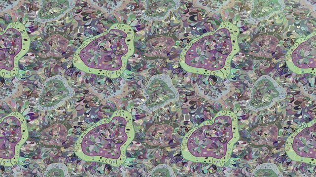 Abstract paisley video background with retro hand drawn ornaments, soft floral details and artistic texture. Seamless loop animation with vintage pattern for creative decorative design.
