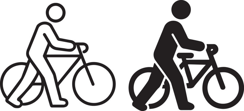 Man carrying bicycle at road crossing bold icon.