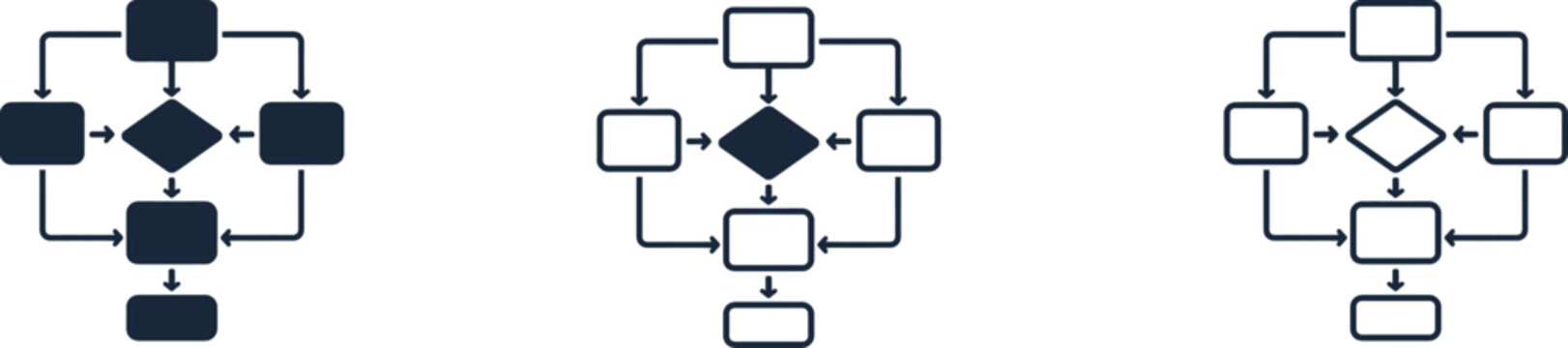 Process Flowchart Set with Decision Diamond - Vector Illustrations
