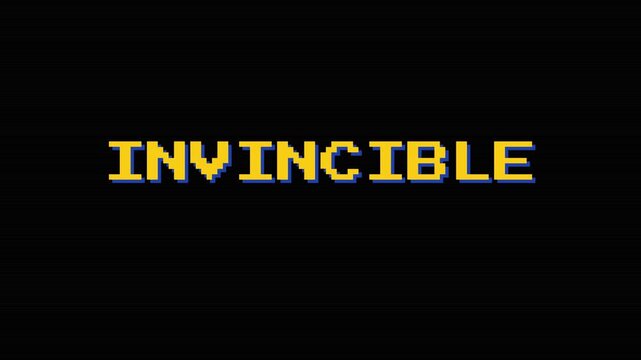 Retro pixel art game title screen showing invincible. 4K Video