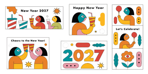 Fototapeta premium New Year 2027 Celebration Illustrations – Vibrant Abstract Greeting Designs, Festive Holiday Templates & Creative NYE Artwork Collection