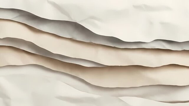 Abstract layered background featuring gently undulating paper textures in warm, neutral tones, creating a tranquil and visually complex surface with soft shadows and flowing organic forms