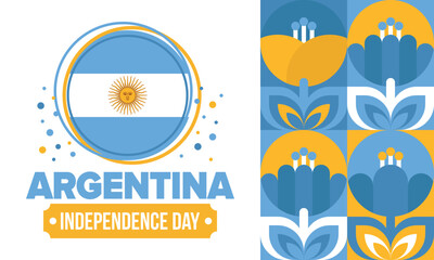 Fototapeta premium Argentina National Day. Happy holiday. Independence and freedom day. Celebrate annual. Argentina flag. Patriotic argentine design. Poster, card, banner, template, background. Vector illustration