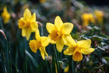 Fototapeta premium Golden Daffodils Nodding Breeze Early Spring Outdoor