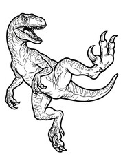 Velociraptor dinosaur kicking with foot claw coloring page