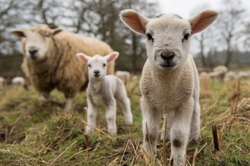 Fototapeta premium Spring Meadow Adventures of Young Lambs