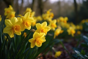 Obraz premium Beautiful Daffodils Nodding Breeze Early Spring Day