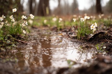 Fototapeta premium Early Spring Rain Awakens the Scent of Wet Earth