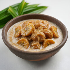 Traditional Banana Curry in Clay Bowl.