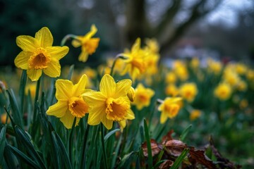 Obraz premium Bright Daffodils Nodding Breeze Early Spring Field