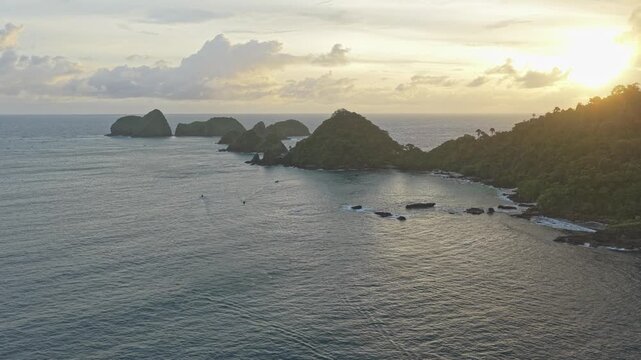 Aerial view of tropical red island java at sunset