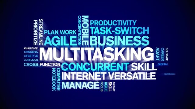 Multitasking animated word cloud-text design animation tag kinetic typography seamless loop.