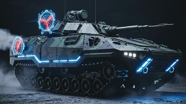 Futuristic Armored Vehicle with Energy Weapons and Advanced Technology.