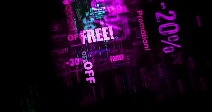 Sale and price off reduction symbol technology loop concept. Abstract sign on glitch screens seamless and looped.