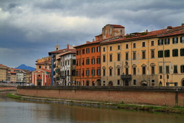 Naklejka premium The historic medieval center of the Italian town of Pisa, Italy