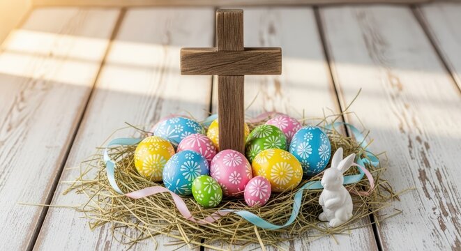 Easter Eggs And Cross Decoration