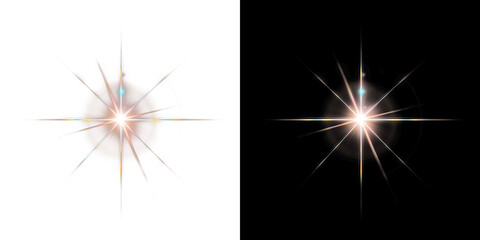 Obraz premium Realistic Rainbow Starburst with Soft Spectrum Light Leak and Glowing Central Flash for Natural Sunlight Effects and High Quality Digital Compositing On Transparent Background PNG