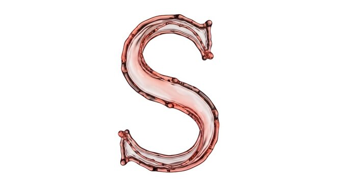 Liquid "S" shape, translucent with redish hues, isolated on white