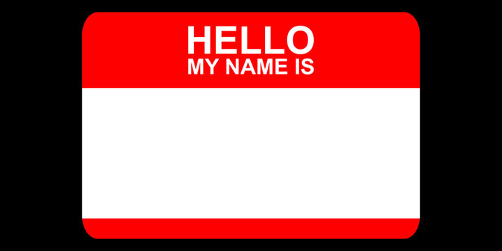 Blank Hello My Name Is Red Sticker. Classic Urban Name Tag Template for Graffiti Artists and Street Culture Branding Design.