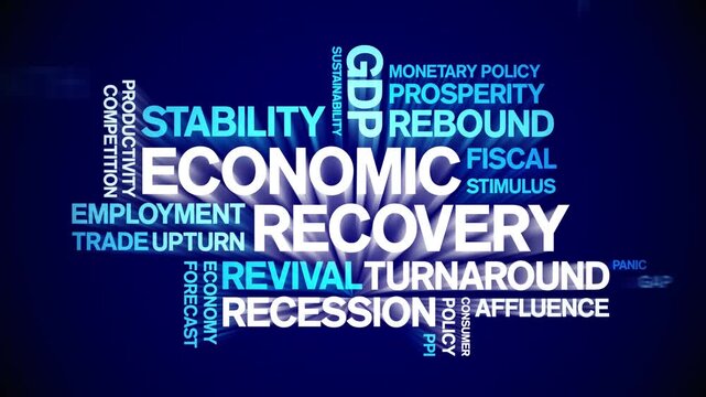 Economic Recovery animated word cloud-text design animation tag kinetic typography seamless loop.