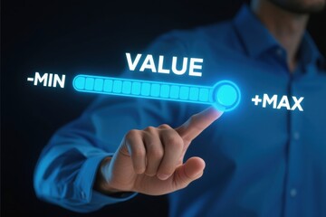 Digital target service assessment compliance improvement concept with hand adjusting value scale for business success