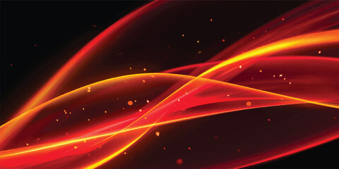Fototapeta premiumAn abstract glowing red background featuring colorful light waves and flowing lines that create a vibrant motion design pattern across a dark space backdrop
