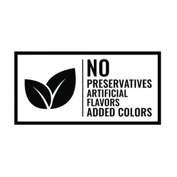 Vector illustration icon black label with no preservatives artificial flavors added colors text and leaf icon