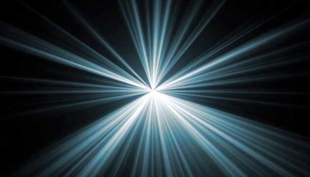 Bright white and blue light burst with rays on black background, abstract cosmic energy explosion　黒い背景に広がる青白い光の放射、抽象的なコズミックエネルギーとバーストの背景素材