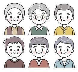 Fototapeta premium 色々な髪型と服装のシニア男性アイコン 上半身