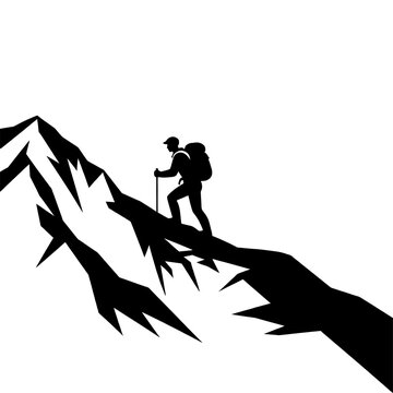 Mountain Adventurer's Ascent: A silhouette of an intrepid climber fearlessly scaling a jagged mountain peak.