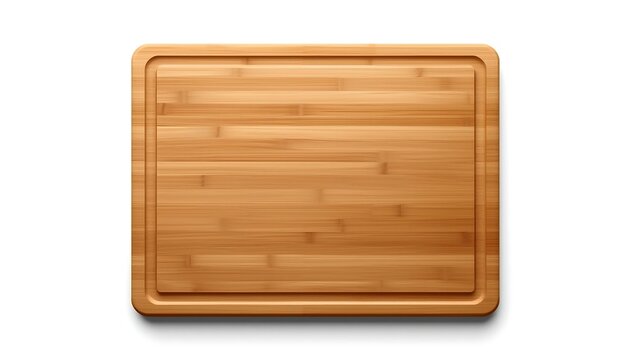 A rectangular wooden cutting board with a juice groove and rounded corners is displayed on a clean white background.