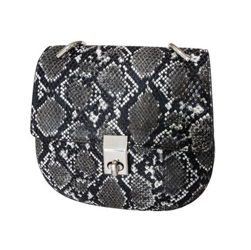 Luxury Snake Print Leather Handbag Isolated on White Background.
