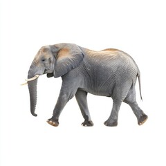 Fototapeta premium Majestic Elephant Walking in Profile on White Background Isolated, Wildlife Photography Focused on Conservation and Nature