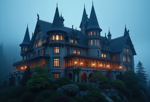 Gothic Revival Mansion Spires Pointed Arches Dramatic Elegance Medieval Charm
