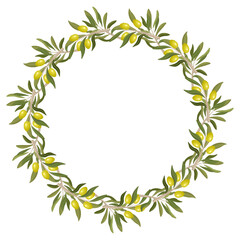 Obraz premium Circular Olive Branch Frame with Ripe Green Olives