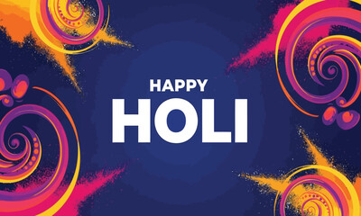 Obraz premium Happy Holi Festival India Graphic – Bold Text with Vibrant Swirling Color Bursts