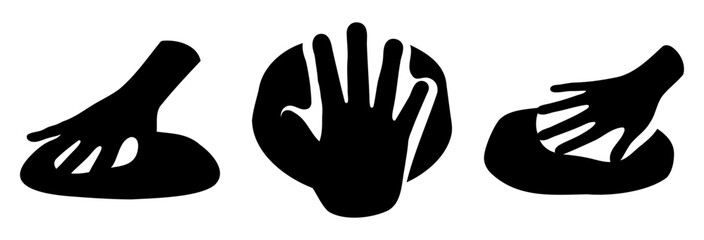Obraz premium Three Stylized Silhouettes of Hands Interacting with Dough or Clay