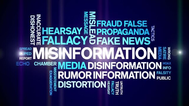 Misinformation animated word cloud-text design animation tag kinetic typography seamless loop.