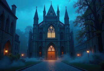 Obraz premium Gothic Cathedral Twilight Wonder Mystical Architecture Spire Enigma
