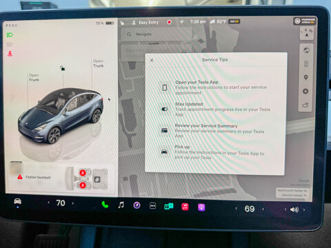 The Tesla Service screen on the Tesla App.